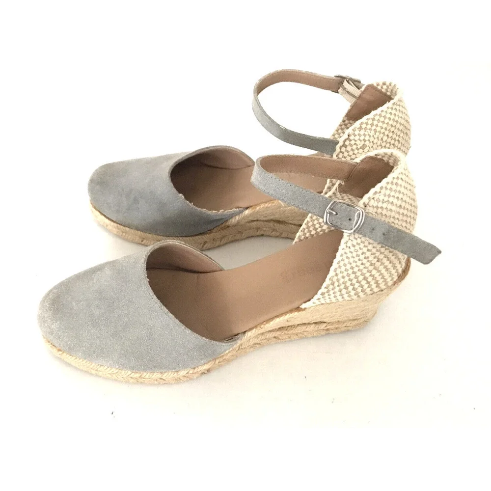 Paseart | Women's Gray Round Toe Espadrille Wedge Sandals Size 40